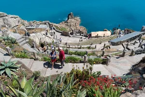 Visitors at the minack an open air theatre near Porthcurno in Cornwall, Visitors at the minack an open air theatre near Porthcurno in Cornwall,