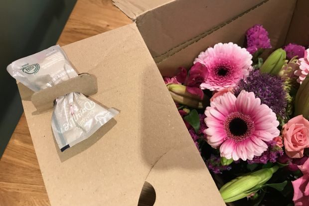 Bunches flower delivery food in cardboard packaging