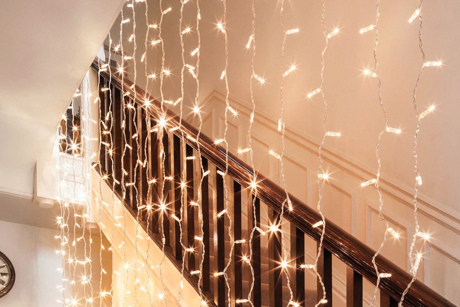 Lights4Fun Core Connect Warm White Connectable Curtain Lights Clear Cable