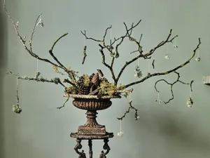 Fiona Pickles Christmas decorations Standing Christmas display made with branches