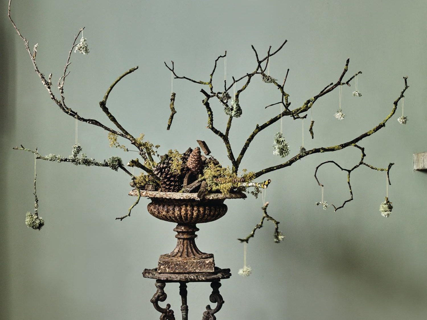 Standing Christmas display made with branches