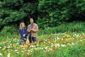 Petalon Flowers in Cornwall Two people standing in a flower field