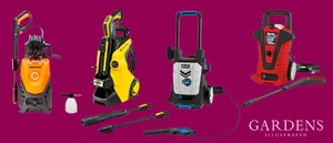 Pressure washers Selection of pressure washers on a pink background