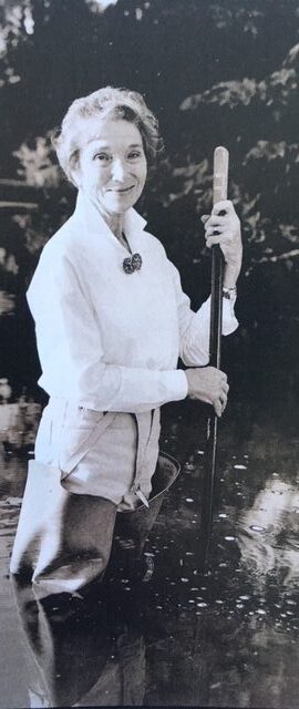 Black and white portrait photo of eminent plantswoman Beth Chatto who died in 2018