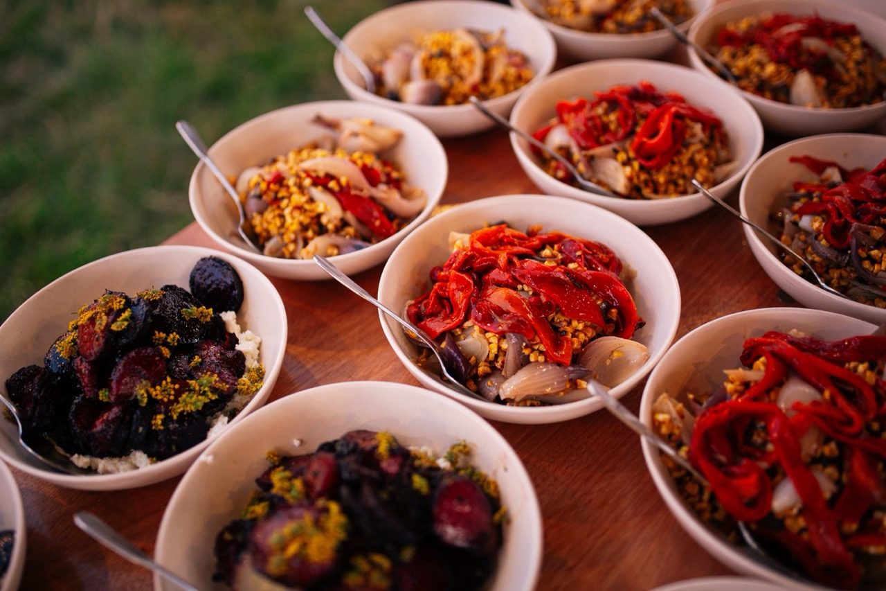 A selection of bowls with colourful food