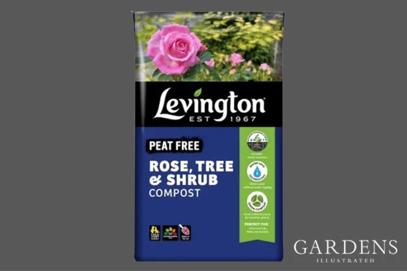 Levington Rose, Tree & Shrub Compost on a grey background