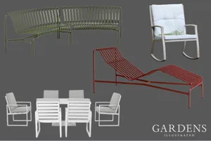 Modern metal garden furniture Modern metal garden furniture on a grey background