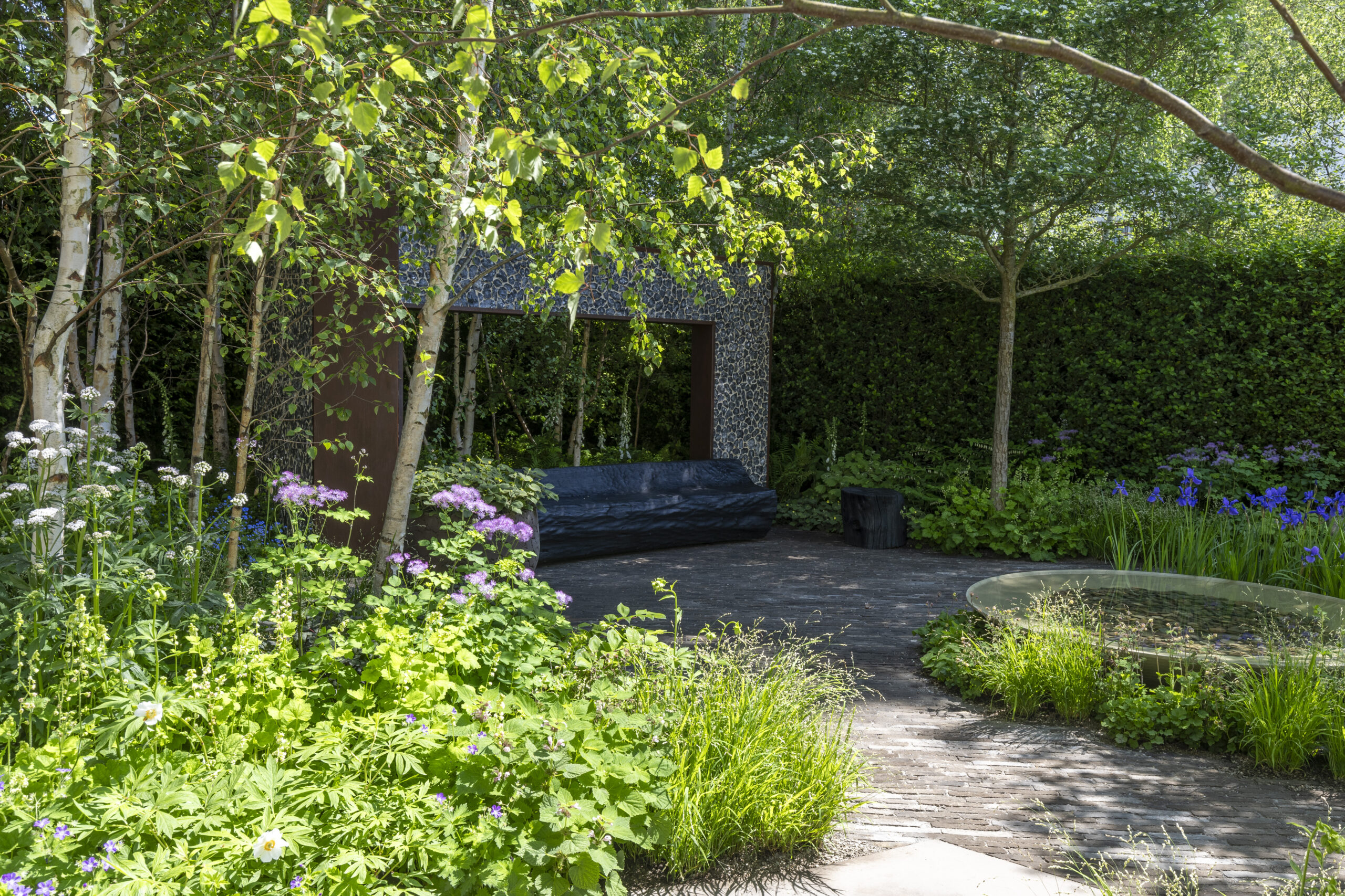 Muscular Dystrophy UK – Forest Bathing Garden at the RHS Chelsea Flower Show. Designed by Ula Maria. Sponsored by Project Giving Back
