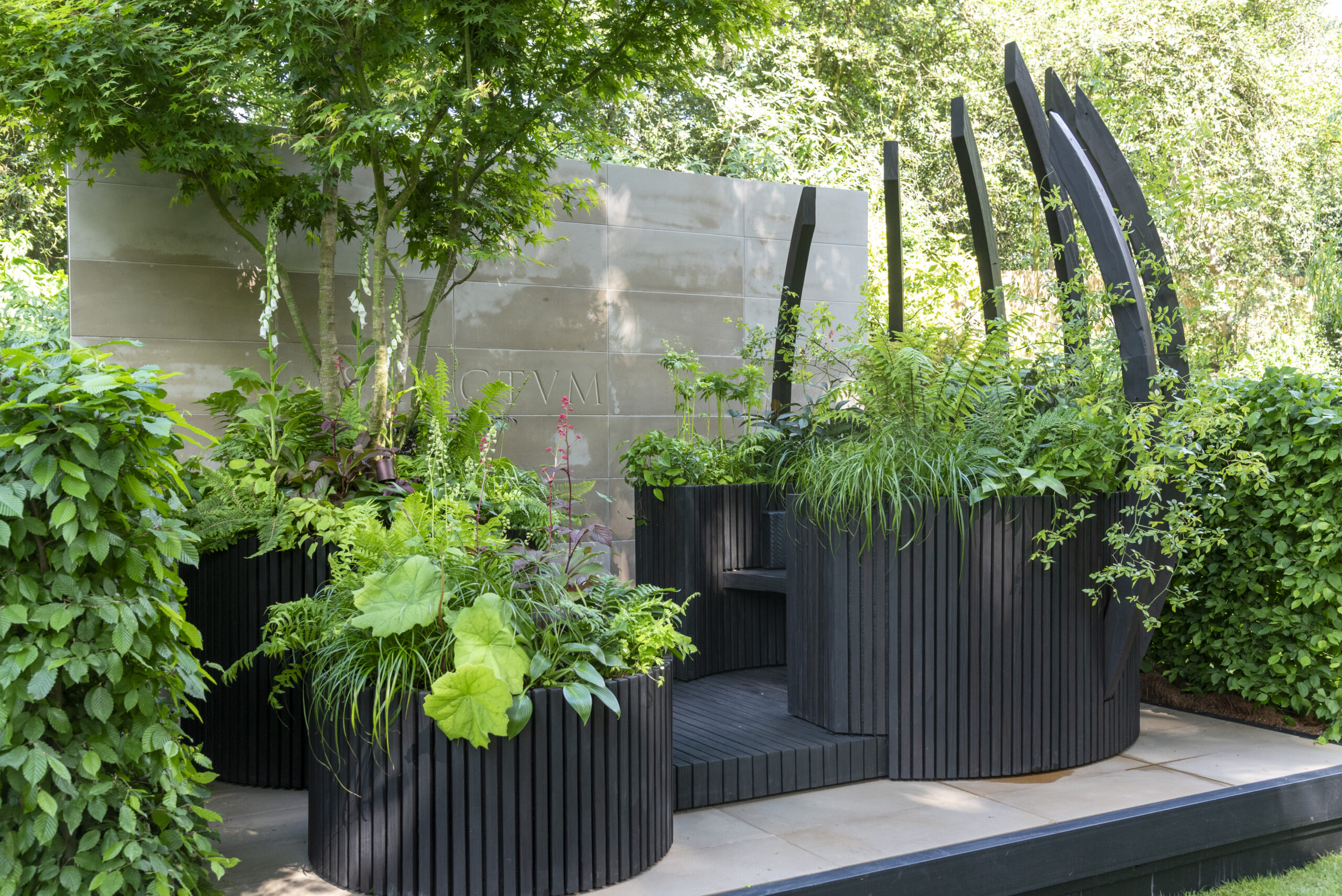 Sanctum at RHS Chelsea Flower Show. Designed by Sonja Kalkschmidt. Container Garden.