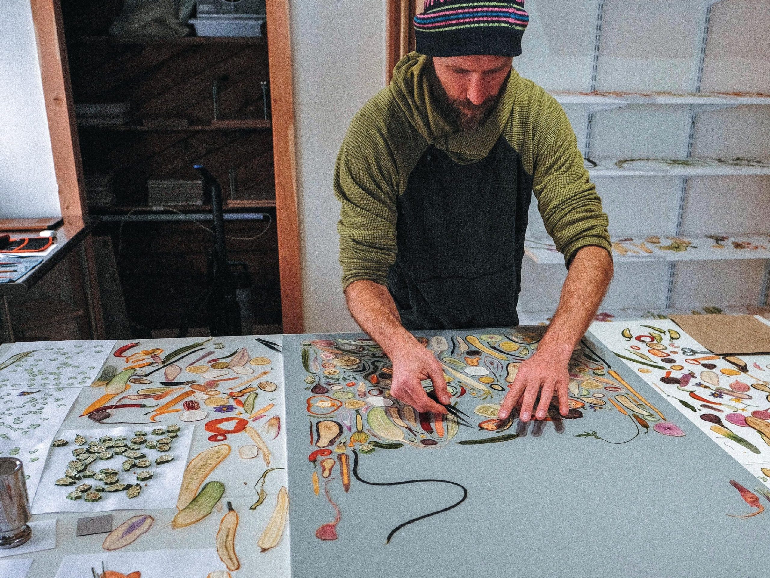 Man pressing flowers