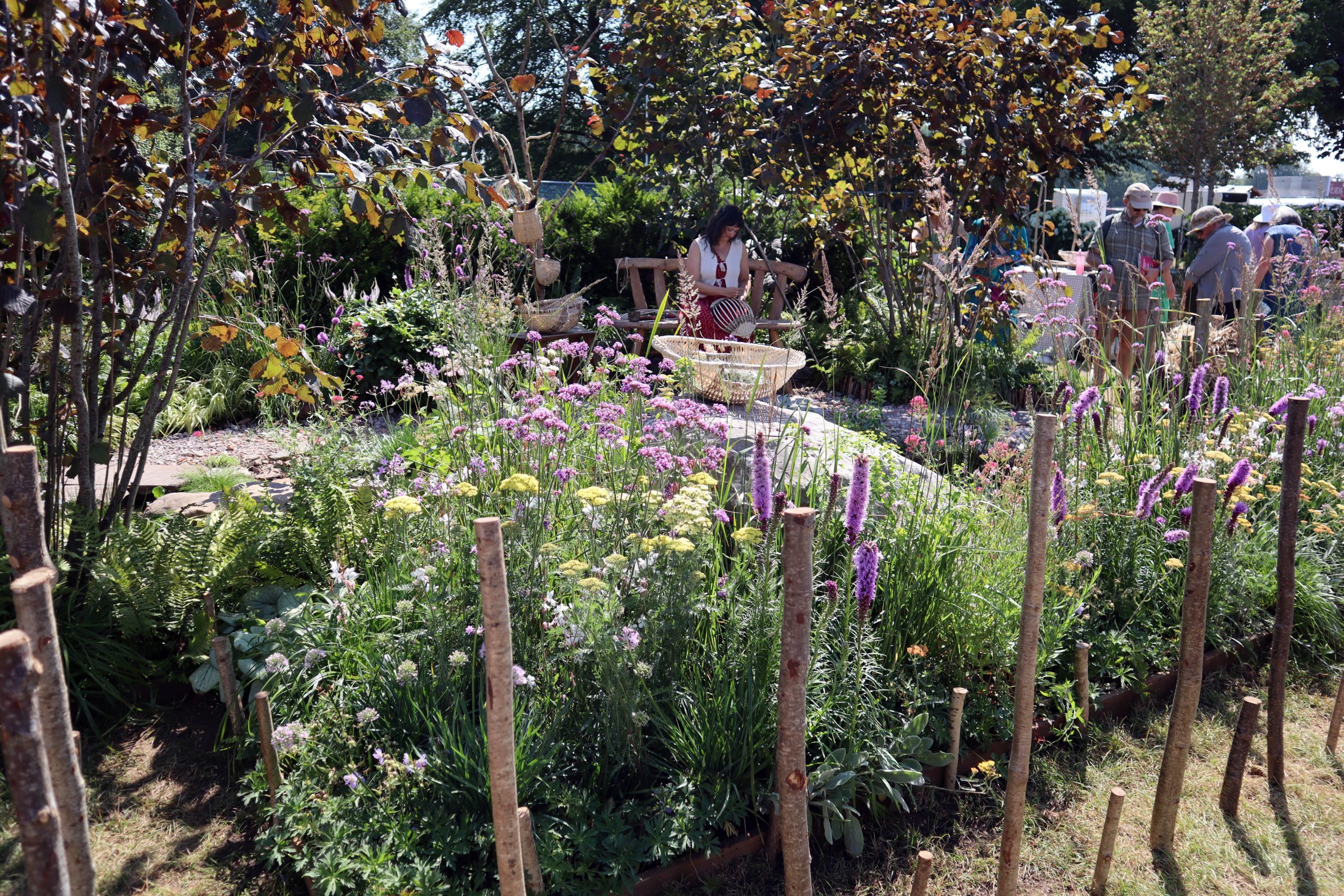 Simple hazel posts on the Split Hazel Basketry Garden, Badminton Flower Show 2026