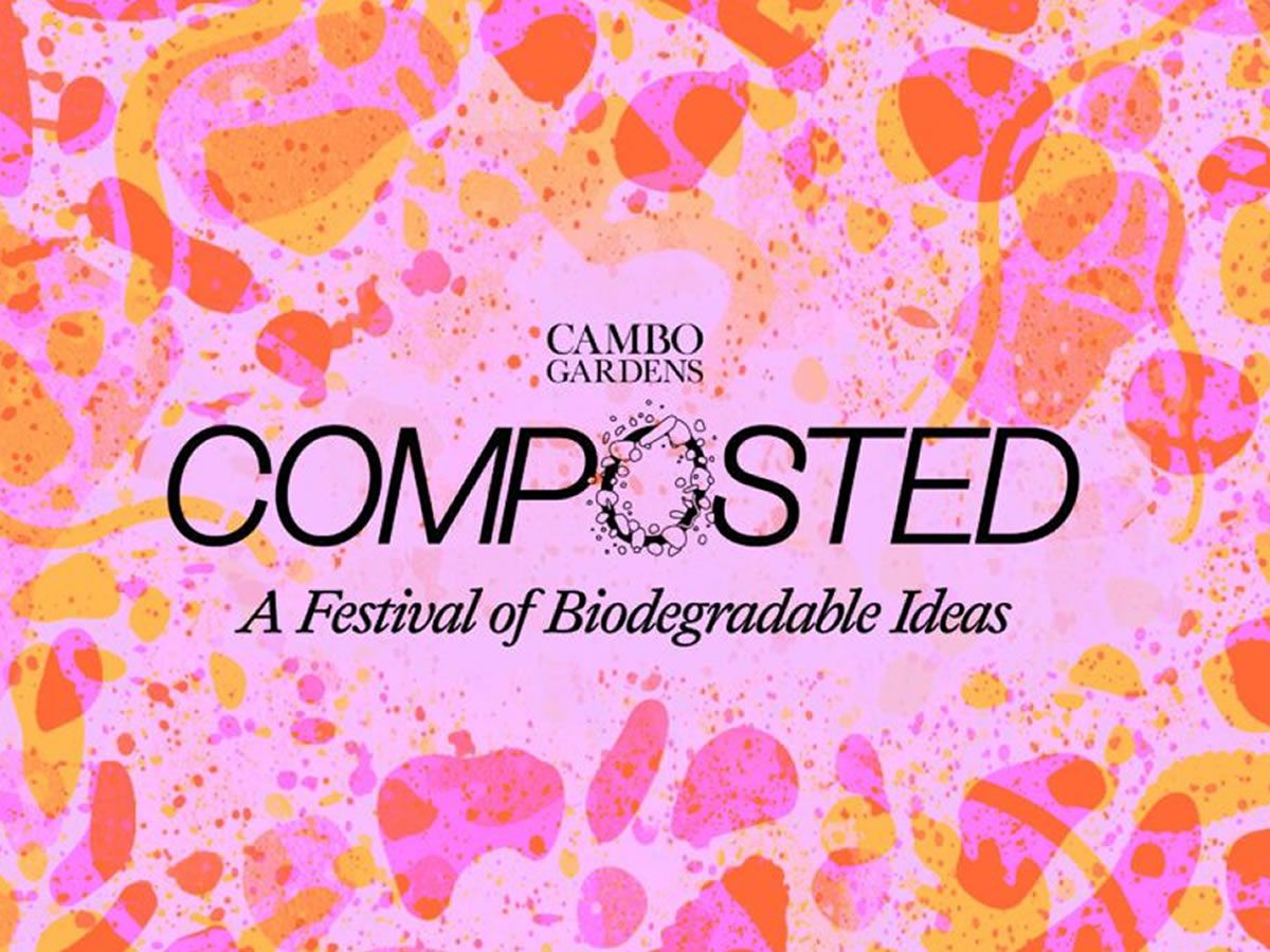 Marketing artwork for Composted Festival on a pink and orange background