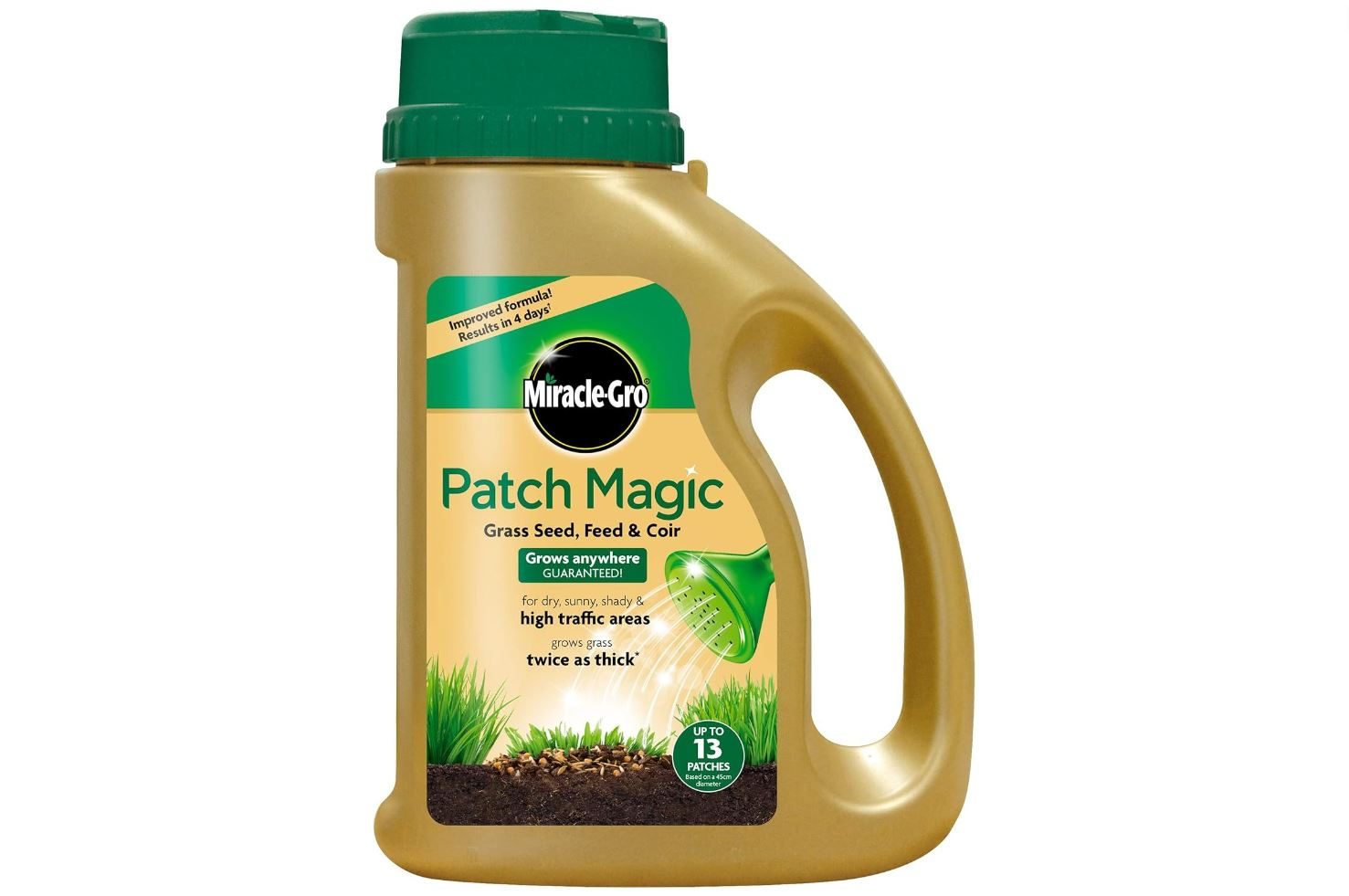 Miracle-Gro Patch Magic Grass Seed, Feed and Coir on a white background