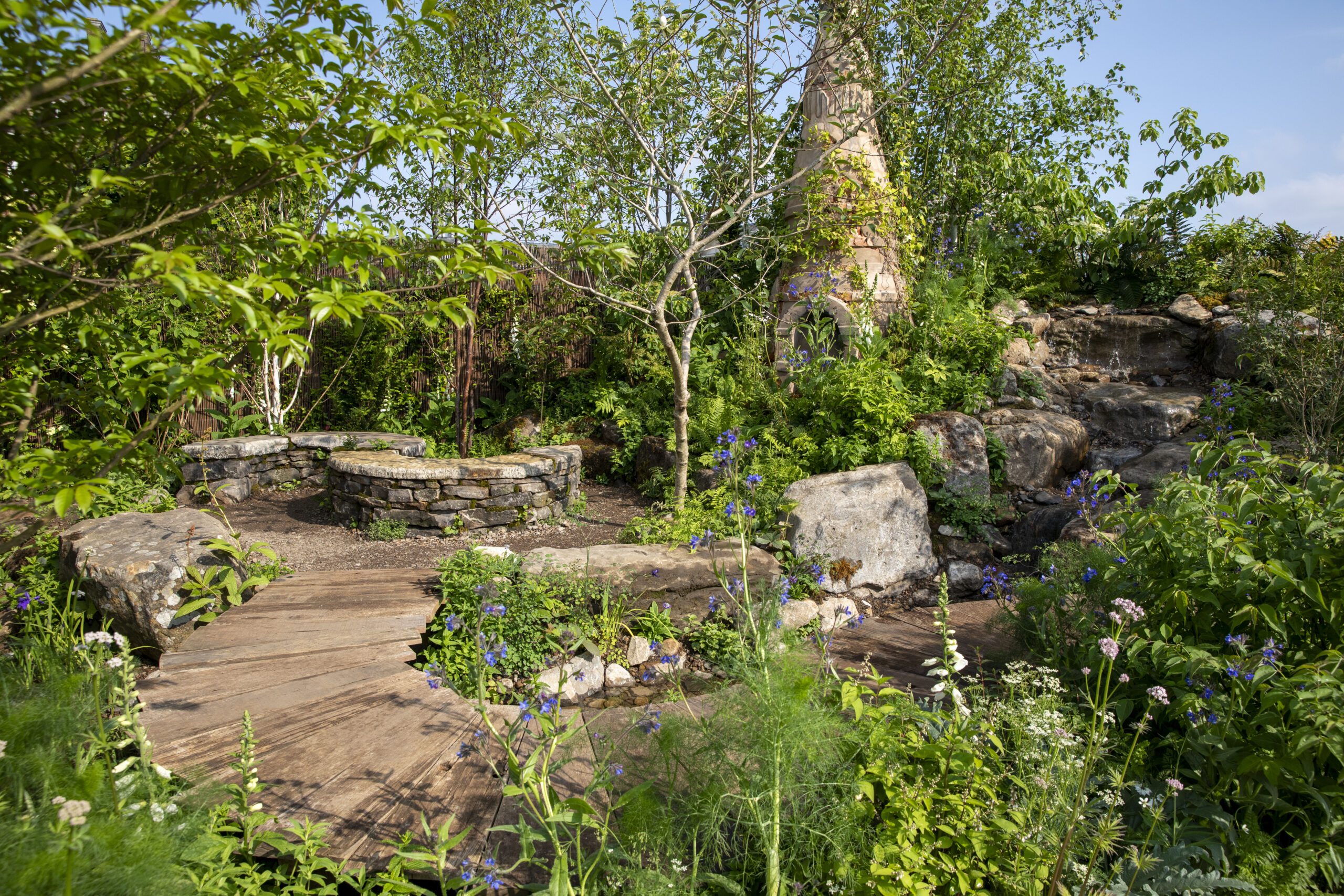 Burma Skincare Initiative Spirit of Partnership Garden at RHS Chelsea Flower Show 2024. Designed by Helen Olney. Sponsored by Burma Skincare Initiative, Sanofi, British Dermatological Nursing Group, No.7 Beauty Company and Almirall.