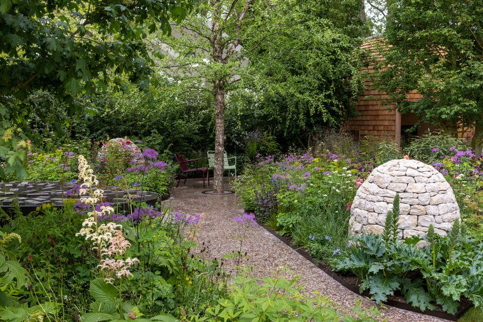 Horatio's Garden. Designed by Charlotte Harris and Hugo Bugg. Sponsored by Horatio's Garden and Project Giving Back. Show Garden. RHS Chelsea Flower Show 2023. Stand no 321.