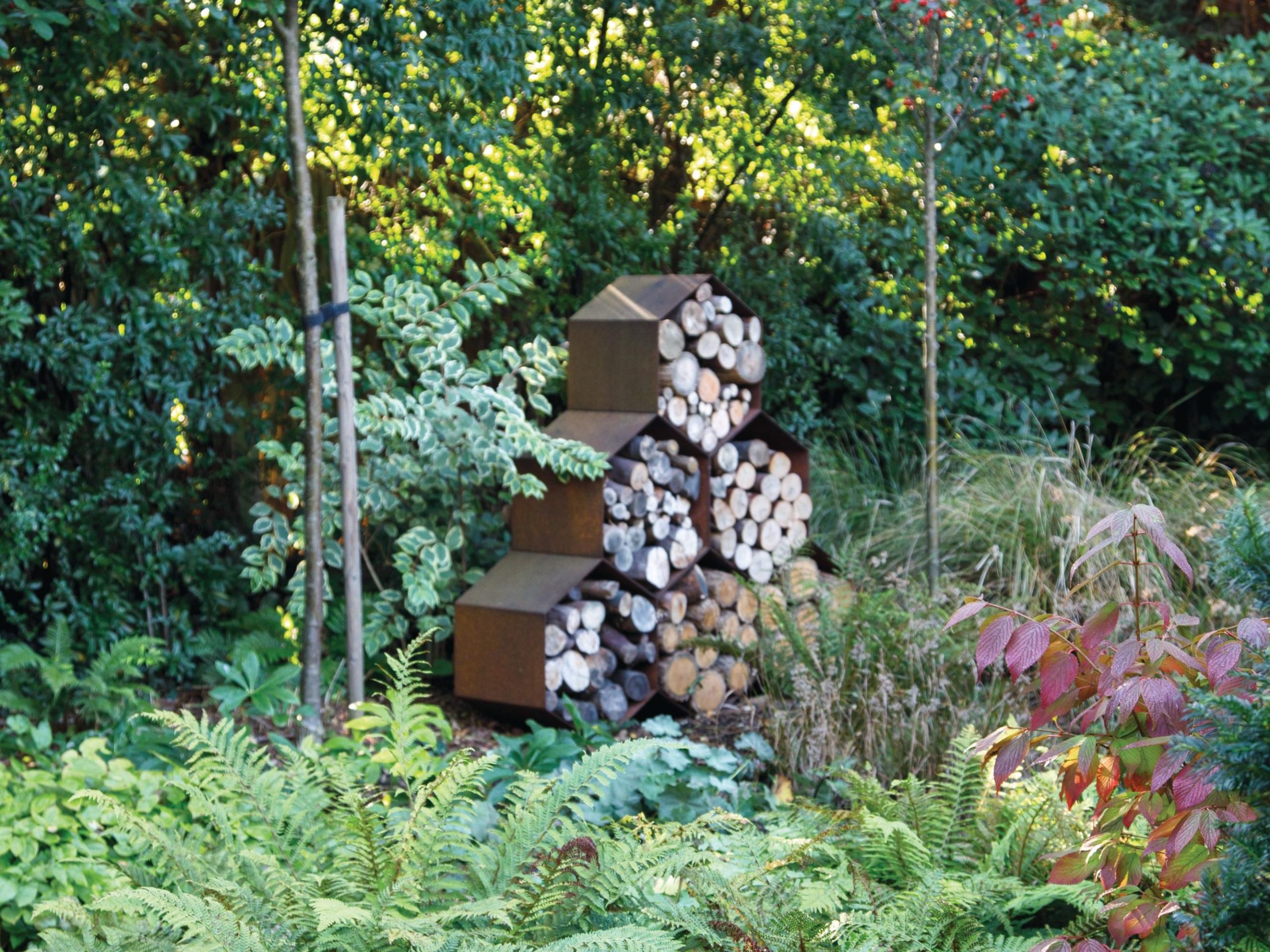 Contemporary Corten-steel log stores
