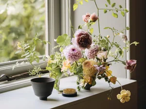 Florist Sarah Statham Flowers arranged by window